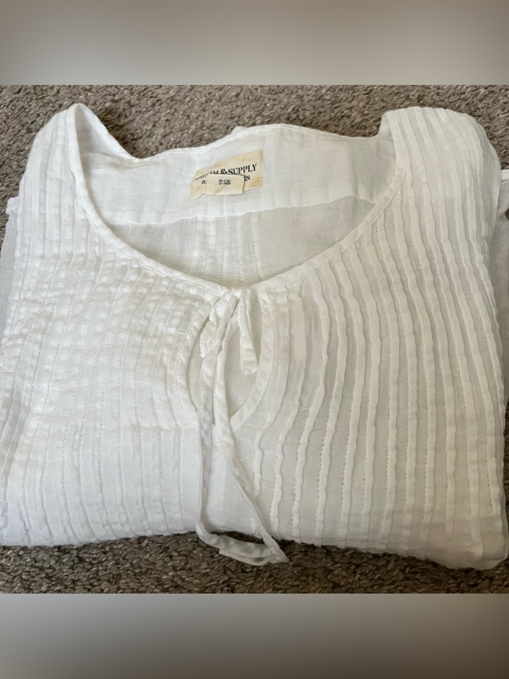 Ralph Lauren Denim & Supply White Cotton Textured Tie-Front Blouse Size Medium
